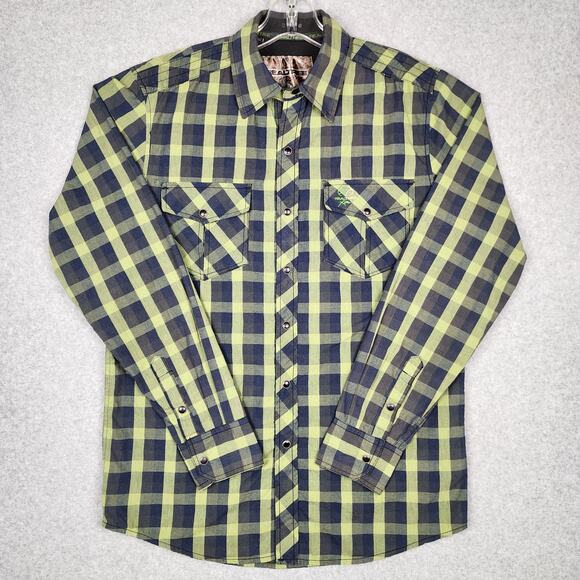 Realtree Men's Long Sleeve Shirt Snap Up Blue Green Plaid Small Hunting Outdoors - Picture 3 of 12